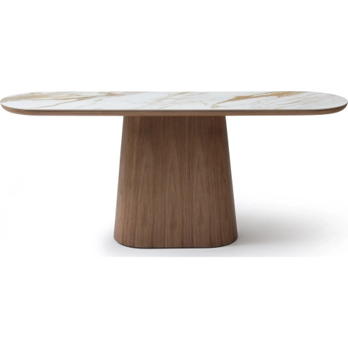 Atrio Console Table in White Marble & Walnut Finish